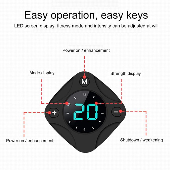 FM87 USB Magnetic Charging EMS Electrical Muscle Stimulator Abdominal Muscle Sticker with LED Digital Display & Left and Right Arm Sticker