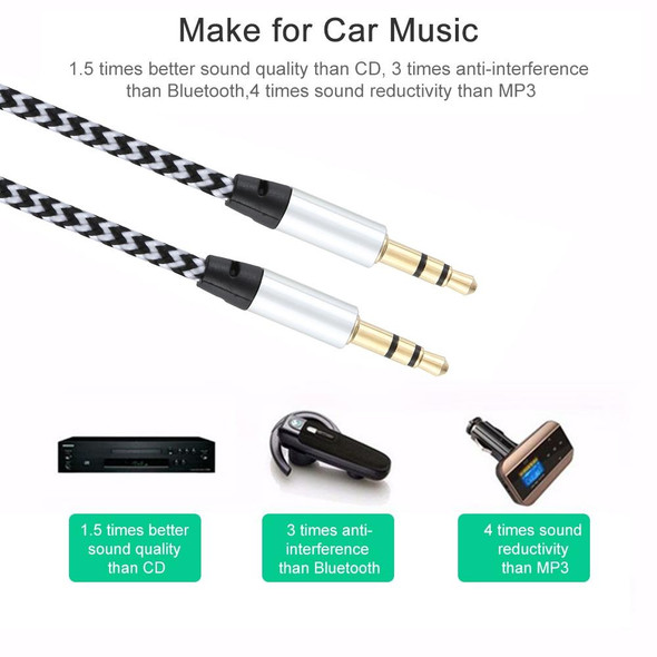 3 PCS K10 3.5mm Male to Male Nylon Braided Audio Cable, Length: 1m(Silver)