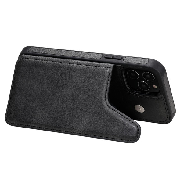 Shockproof Calf Texture Protective Case with Holder & Card Slots & Frame - iPhone 12 / 12 Pro(Black)