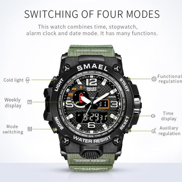 SMAEL 1545D Chronograph Calendar Alarm Clock Night Light Waterproof Watch Outdoor Men Watch(Blue)