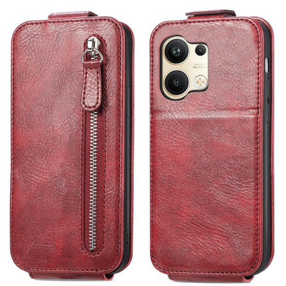 For OPPO Reno9 Zipper Wallet Vertical Flip Leatherette Phone Case(Red)
