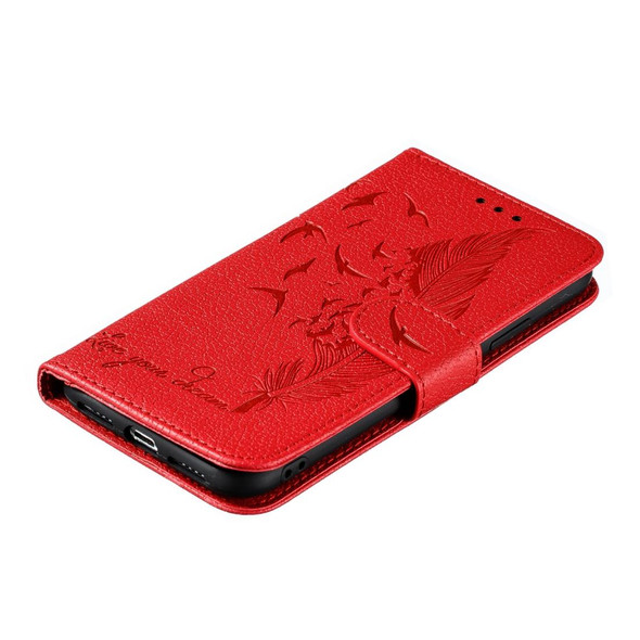 Feather Pattern Litchi Texture Horizontal Flip Leatherette Case with Wallet & Holder & Card Slots - iPhone XS /X(Red)