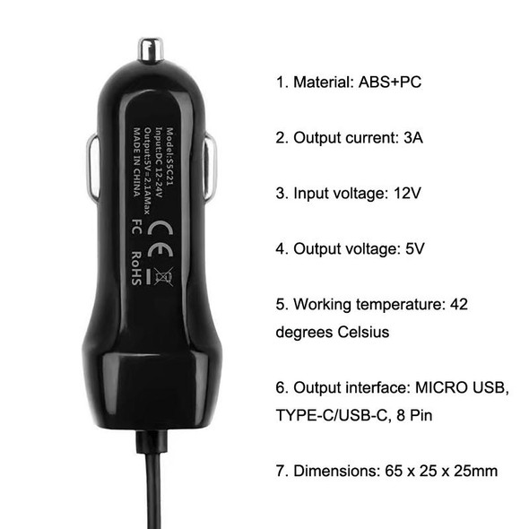 522AL Fast Charging With Cable Car Charging, Output Interface: Micro USB (Black)