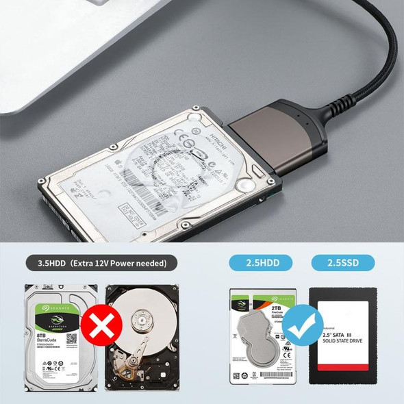 Aluminum Easy Drive Line USB3.0 To SATA Hard Disk Data Cable Supports 2.5 Inch SATA 22P, Length: 20cm