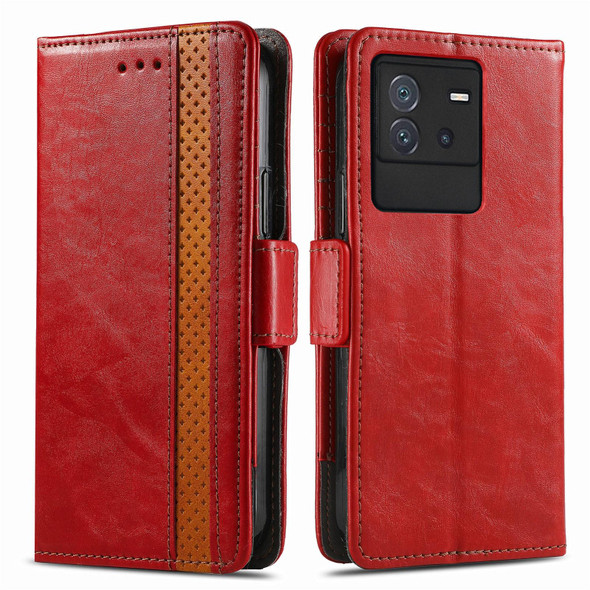 For vivo iQOO Neo 6 CaseNeo Splicing Dual Magnetic Buckle Leatherette Phone Case(Red)