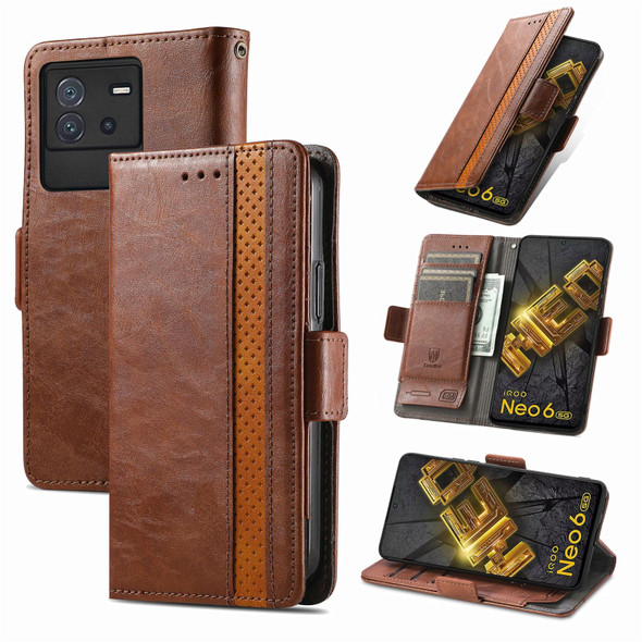 For vivo iQOO Neo 6 CaseNeo Splicing Dual Magnetic Buckle Leatherette Phone Case(Brown)