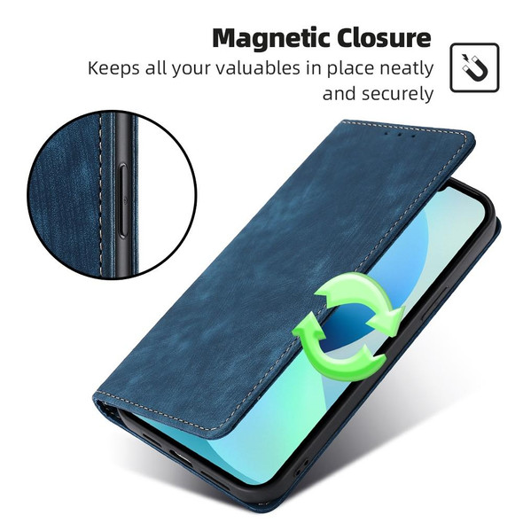 For OPPO Reno8 T 4G RFID Anti-theft Brush Magnetic Leatherette Phone Case(Blue)