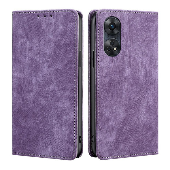 For OPPO Reno8 T 4G RFID Anti-theft Brush Magnetic Leatherette Phone Case(Purple)