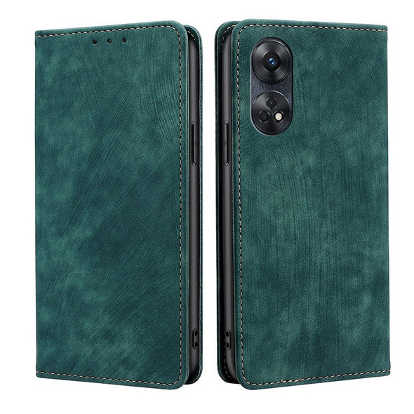 For OPPO Reno8 T 4G RFID Anti-theft Brush Magnetic Leatherette Phone Case(Green)