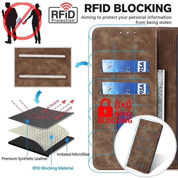 For OPPO Reno8 T 4G RFID Anti-theft Brush Magnetic Leatherette Phone Case(Brown)