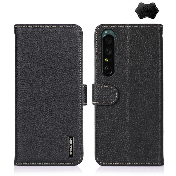 For Sony Xperia 1 IV KHAZNEH Litchi Genuine Leatherette Phone Case(Black)