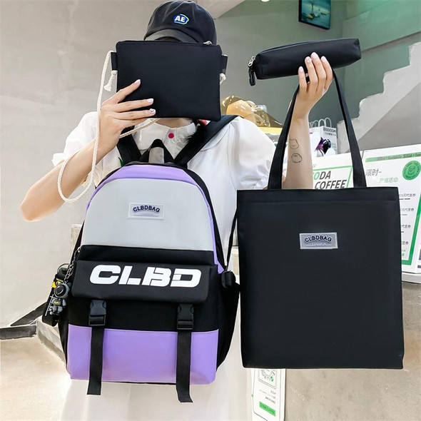 4 In 1 Students Lightweight Shoulder Bag Backpack Large Capacity Schoolbag With Pendant(Pink)