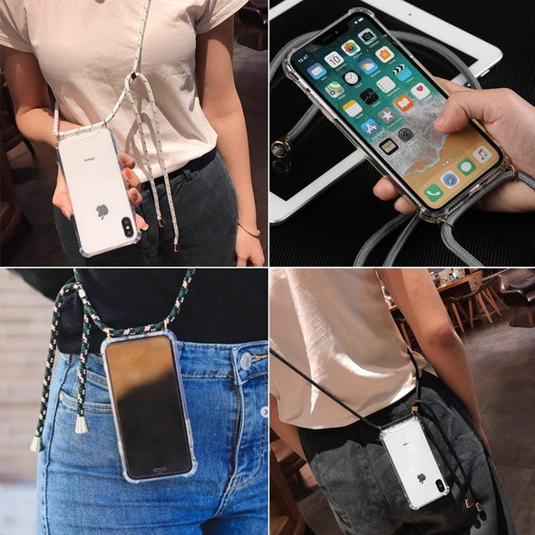 Four-Corner Anti-Fall Transparent TPU Mobile Phone Case With Lanyard for iPhone XS Max(Black)