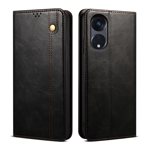 For OPPO Reno8 T 5G / A1 Pro Oil Wax Crazy Horse Texture Leatherette Phone Case(Black)