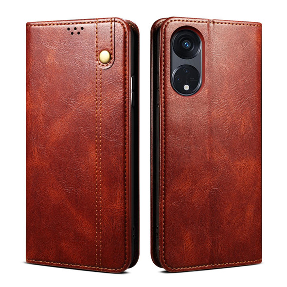 For OPPO Reno8 T 5G / A1 Pro Oil Wax Crazy Horse Texture Leatherette Phone Case(Brown)