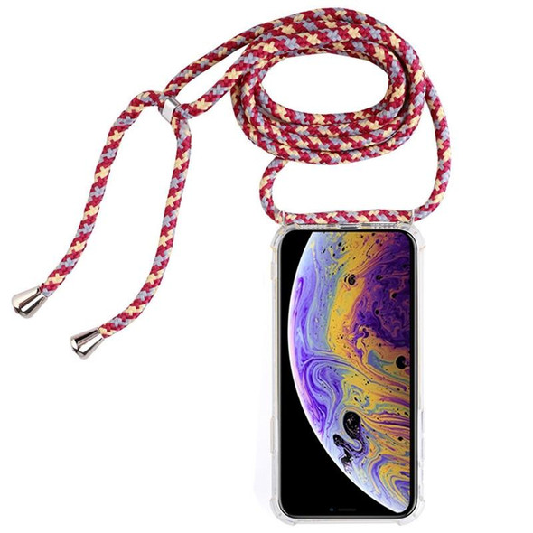Four-Corner Anti-Fall Transparent TPU Mobile Phone Case With Lanyard for iPhone X / XS(Red Apricot Black)