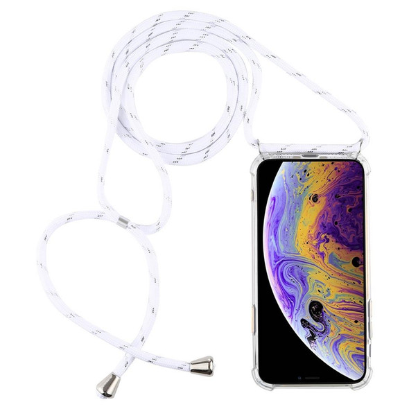 Four-Corner Anti-Fall Trasparent TPU Mobile Phone Case With Lanyard for iPhone X / XS(White)
