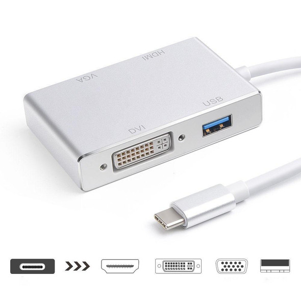 4 in 1 USB 3.1 USB C Type C to HDMI VGA DVI USB 3.0 Adapter Cable for Laptop Apple Macbook Google Chromebook Pixel