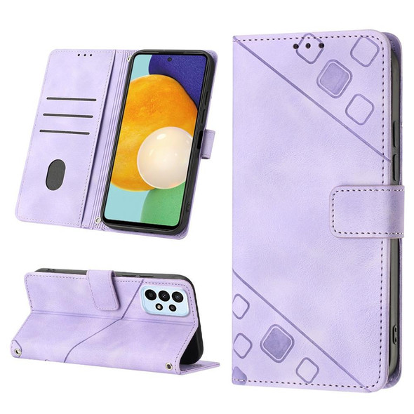 For Samsung Galaxy A72 5G / 4G Skin-feel Embossed Leatherette Phone Case(Light Purple)