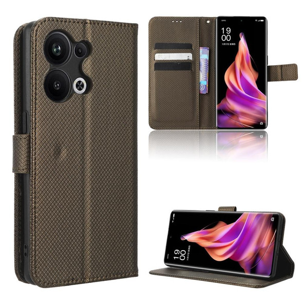 For OPPO Reno9 Pro+ 5G Diamond Texture Leatherette Phone Case(Brown)