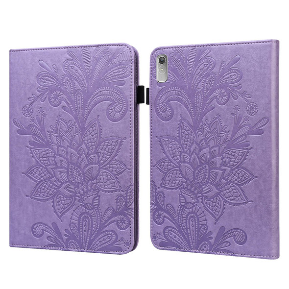 For Lenovo Pad Plus 2023 11.5 inch / Tab P11 Gen 2 Lace Flower Embossing Pattern Leatherette Tablet Case(Purple)