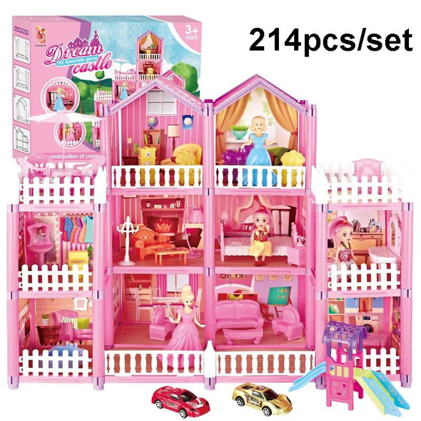 DSJ55-B 214pcs/set Children Passing Domestic Toy Doll House Princess Castle Set Simulation Disguise House