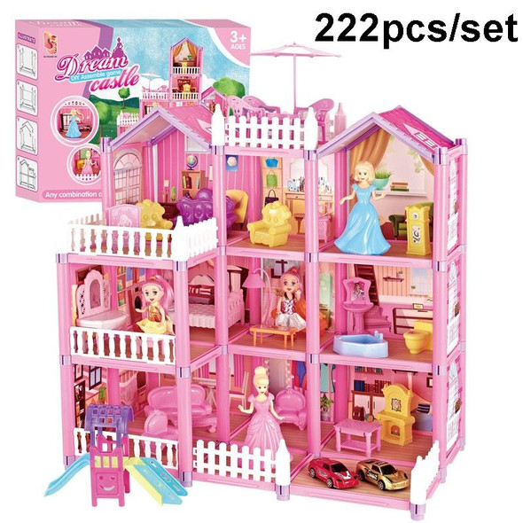 DSJ55-C 222pcs/set Children Passing Domestic Toy Doll House Princess Castle Set Simulation Disguise House