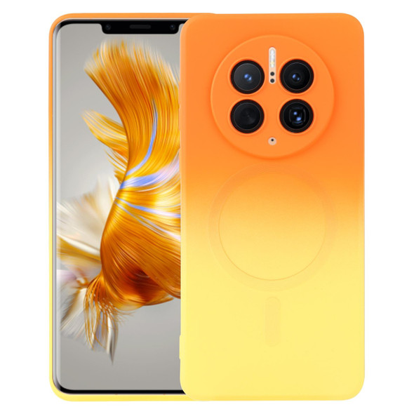 For Huawei Mate 50 Pro Liquid TPU Silicone Gradient MagSafe Phone Case(Orange Yellow)