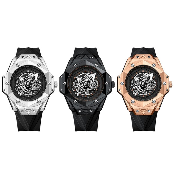 BINBOND B2266 Men Luminous Calendar Outdoor Waterproof Watches, Color: Black Leatherette-White Steel