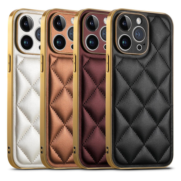 For iPhone 13 Pro Max Suteni Electroplated Big Diamond Grid Leatherette Soft TPU Phone Case(Black)
