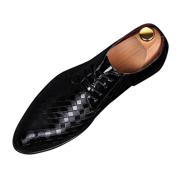 Men Business Dress Shoes Crocodile Leather Shoes Pointed Strips Brock Casual Shoes, Size:41(Black)