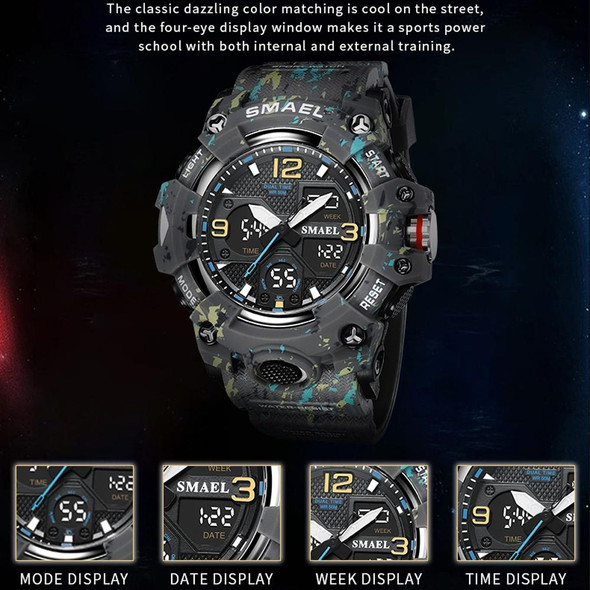 SMAEL 8008 Outdoor Waterproof Camouflage Sports Electronic Watch Luminous Multi-function Waist Watch(Camouflage Gray)