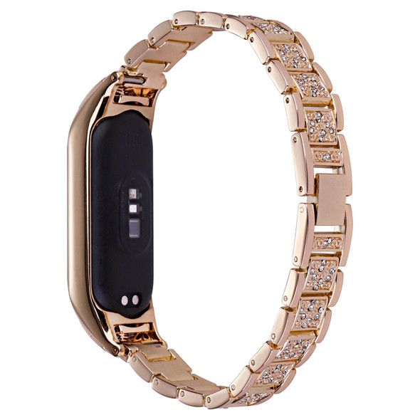 For Xiaomi Mi Band 4 / 3 Universal Three-beads Full Diamond Metal Watch Band(Rose Gold)