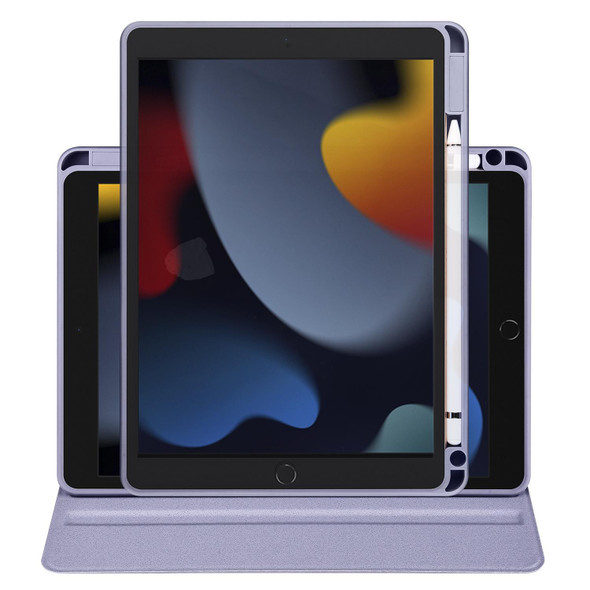 For iPad 10.2 2022 / 2021 / 2020 / 2019 Acrylic 360 Degree Rotation Holder Tablet Leatherette Case(Lavender Purple)