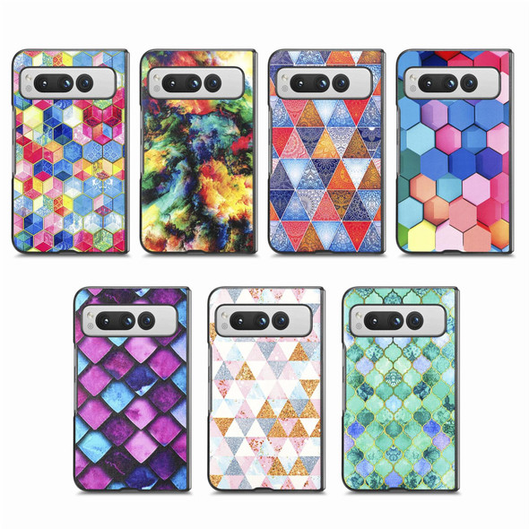 For Google Pixel Fold Colored Drawing Leatherette Skin Back Cover Phone Case(Rhombus Mandala)