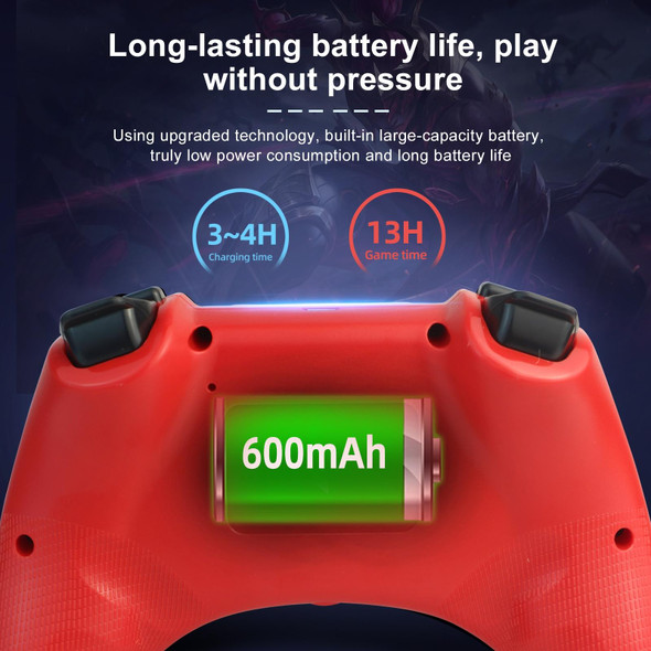 398 Bluetooth 5.0 Wireless Game Controller for PS4 / PC / Android(Red)