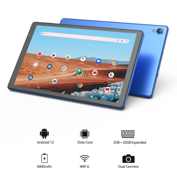 D10A 10.1 inch Tablet PC, 2GB+32GB, Android 12 Allwinner A133 Quad Core CPU, Support WiFi 6 / Bluetooth, Global Version with Google Play, US Plug (Blue)