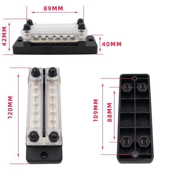 CP-3023-01 150A 12-48V RV Yacht Double-row 6-way Busbar(Black)