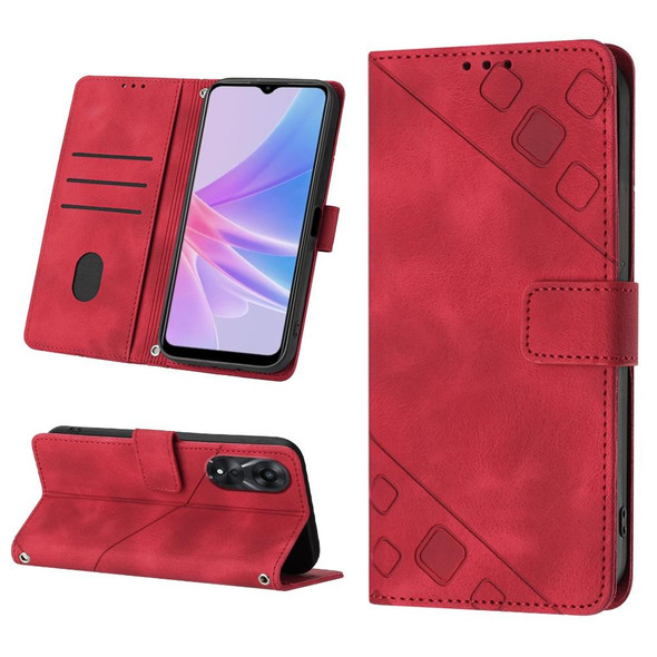 For OPPO A78 Skin-feel Embossed Leatherette Phone Case(Red)