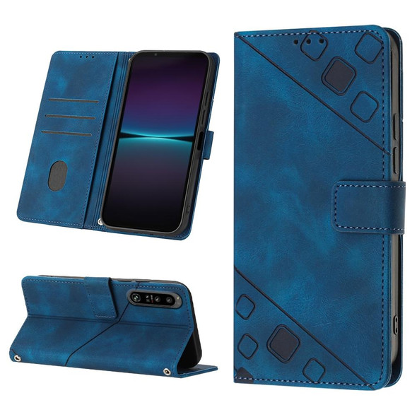 For Sony Xperia 1 IV Skin-feel Embossed Leatherette Phone Case(Blue)