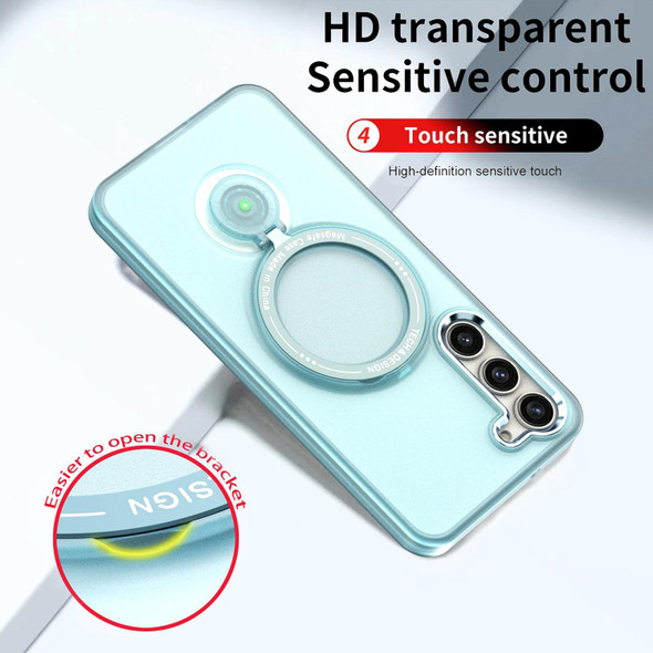 For Samsung Galaxy S22 5G 360 Degree Rotation Holder MagSafe Magnetic Phone Case(Light Blue)