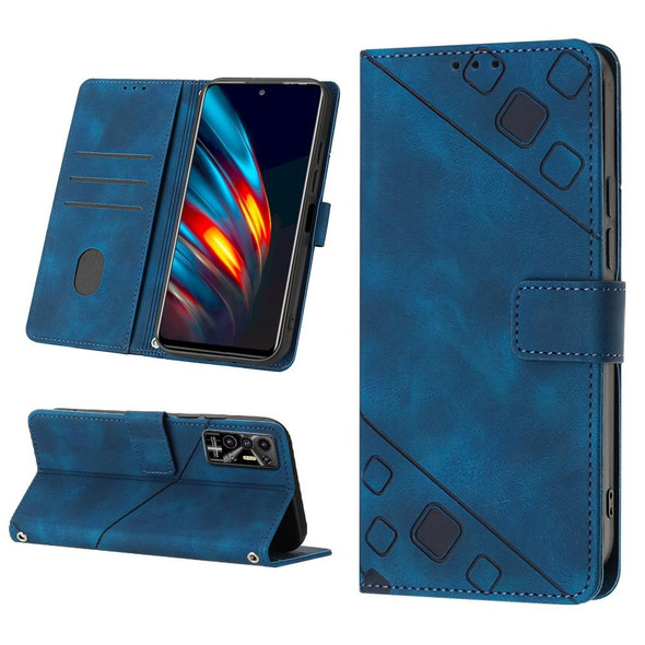 For Tecno Pova 2 Skin-feel Embossed Leatherette Phone Case(Blue)