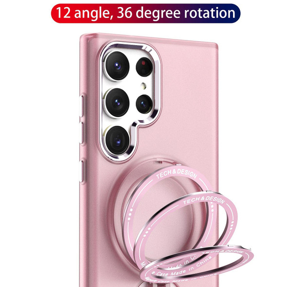 For Samsung Galaxy S22 Ultra 5G 360 Degree Rotation Holder MagSafe Magnetic Phone Case(Pink)