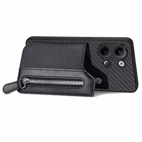 For OPPO Reno9 Carbon Fiber Flip Zipper Wallet Phone Case(Black)
