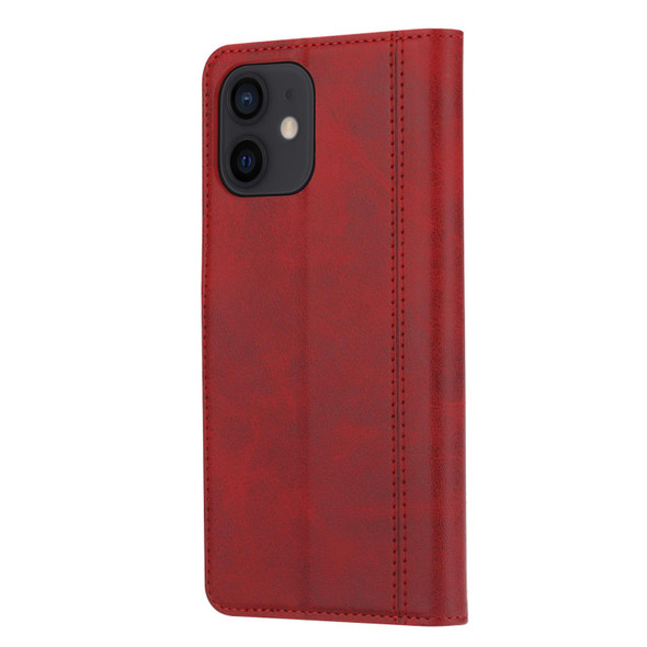 Calf Texture Double Fold Clasp Horizontal Flip Leatherette Case with Photo Frame & Holder & Card Slots & Wallet - iPhone 12 mini(Red)