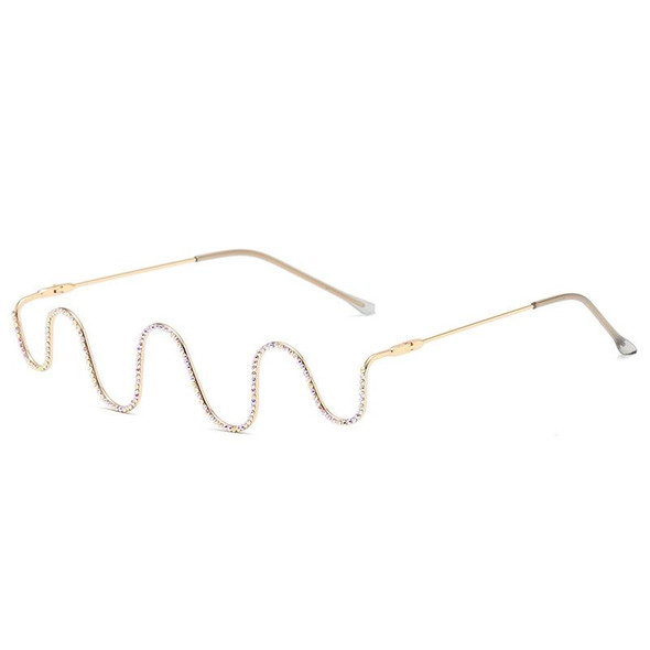 2 PCS New Fashion Handmade Diamond Half-Frame Metal Wave Without Decorative Glasses Frame, Frame color: C03 Gold Frame Color Diamond