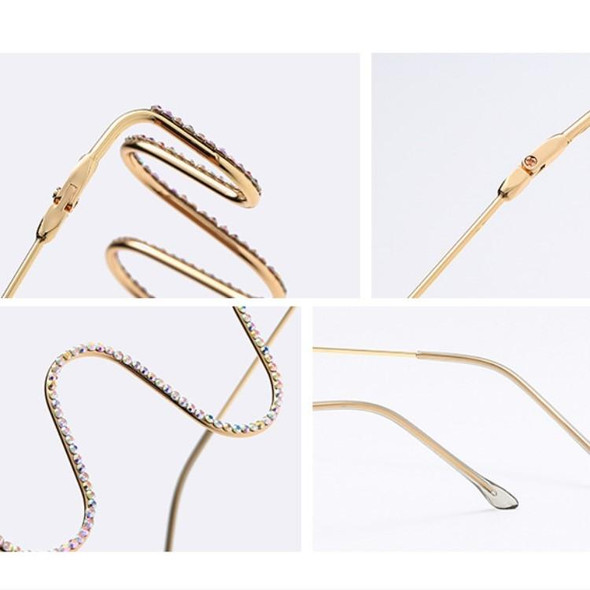 2 PCS New Fashion Handmade Diamond Half-Frame Metal Wave Without Decorative Glasses Frame, Frame color: C03 Gold Frame Color Diamond