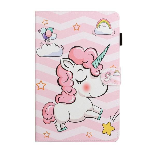 For Samsung Galaxy Tab A 10.1 (2019) T515 / T510 Colored Drawing Pattern Horizontal Flip PU Leatherette Case with Holder & Card Slot(Pink Unicorn)