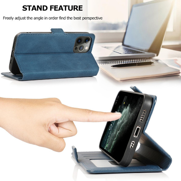 Retro Magnetic Closing Clasp Horizontal Flip Leather Case with Holder & Card Slots & Photo Frame & Wallet - iPhone 12 Pro Max(Navy Blue)