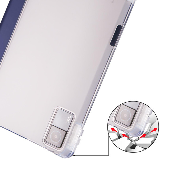 For Xiaomi Redmi Pad 10.61 3-folding Transparent TPU Smart Leather Tablet Case with Pen slot(Dark Blue)